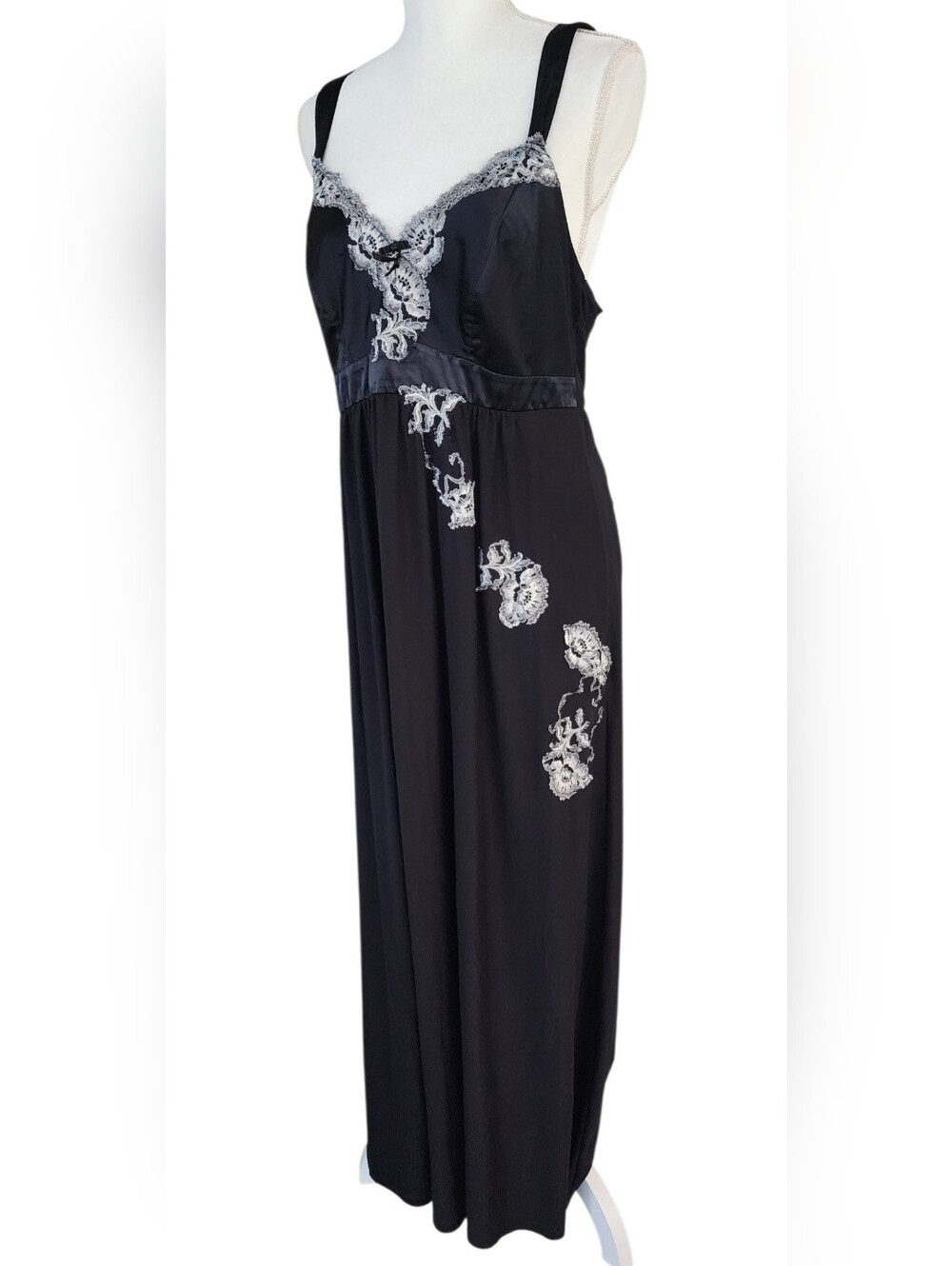 Soma Black Maxi Nightgown with White Lace Trim - Picture 3 of 9